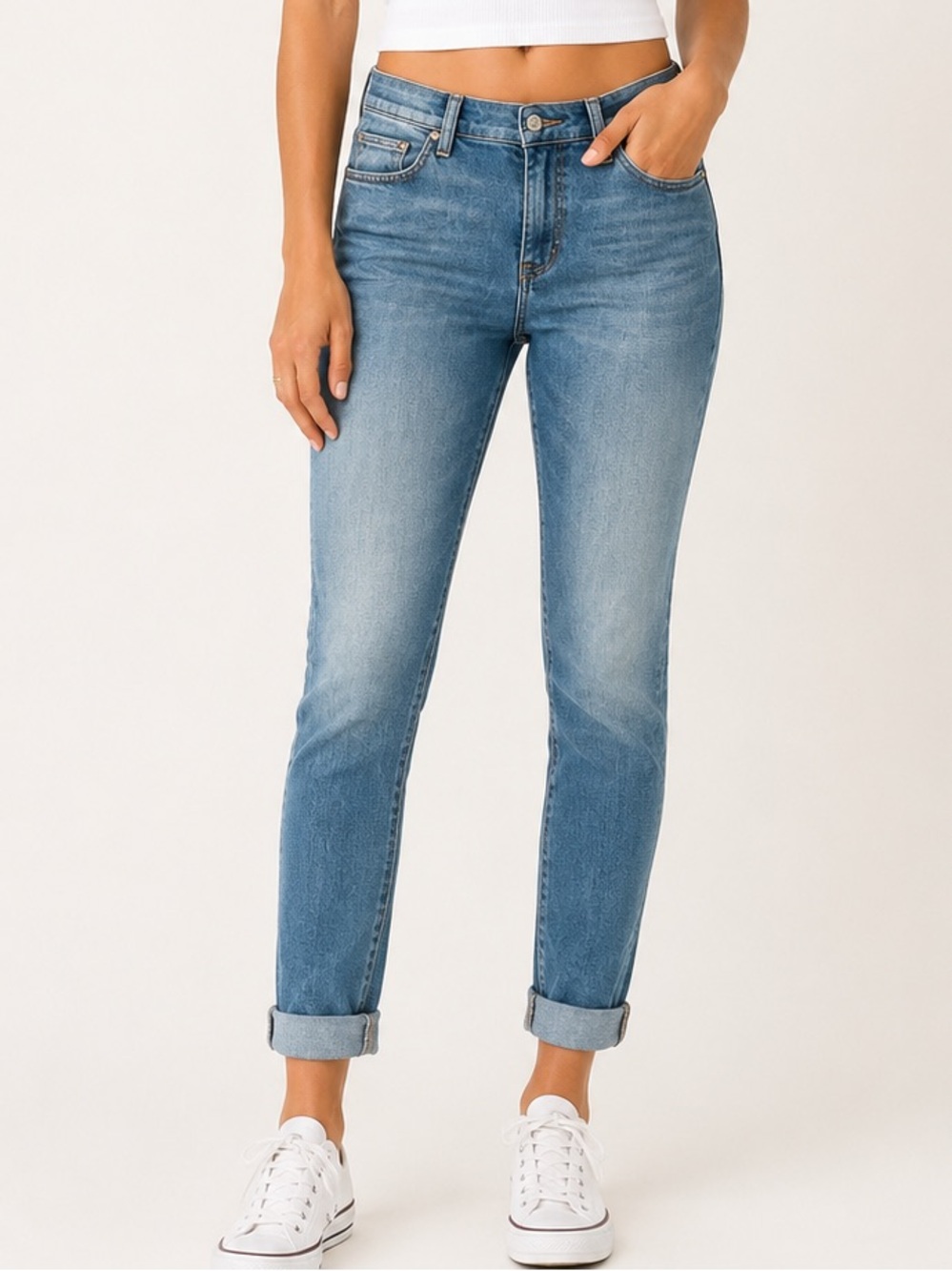 Hudson Natalie Midrise Slim Boyfriend Jeans Cuffed Light Wash Size 26